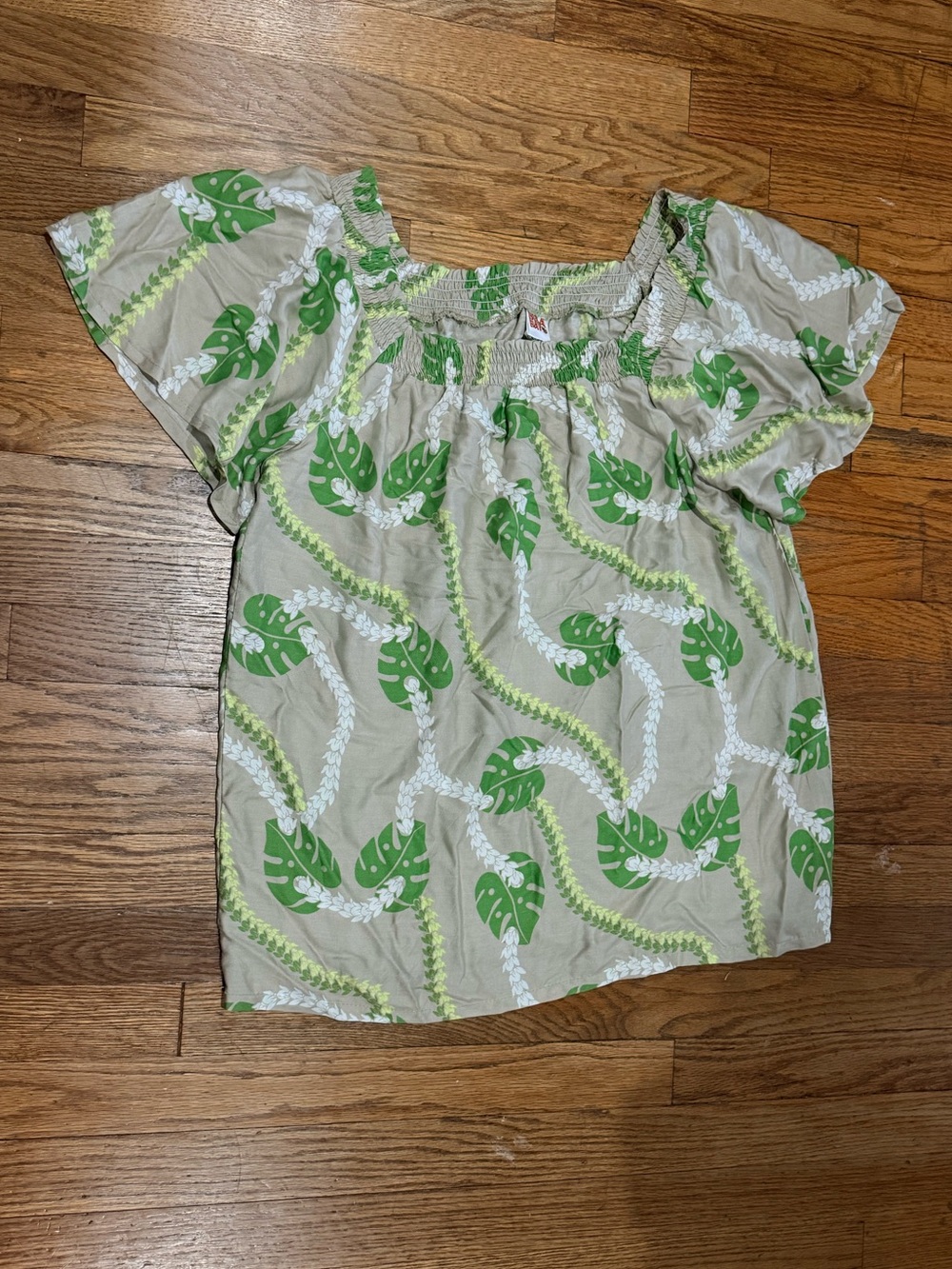 Hula Bay Tropical Hawaiian Blouse Top - Green Size S